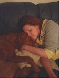 Finley at 5 months asleep with Emma